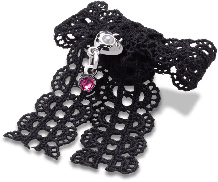 Black Lace Bow Silver Heart