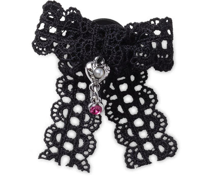 Black Lace Bow Silver Heart