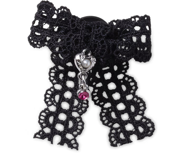 Black Lace Bow Silver Heart